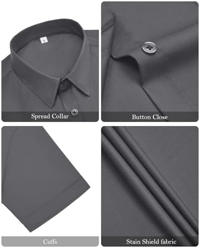 siliteelon Womens Stain Shield Dress Shirts Wrinkle Free Short Sleeve Solid Tops Blouses Button Down Shirts