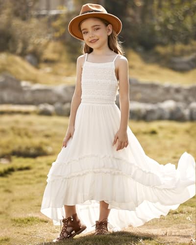 BIBIHOU Girls Kids Lace Backless Boho Holiday Wedding Maxi Flower Girl Dress2