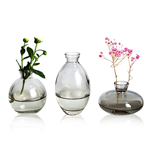 Conjunto De Mini Vasos De Flor Rústica Decorativos, Pequenos Vasos Florais De Mesa Para Decoração De Casa, 3 Peças/Conjunto (Cinza)