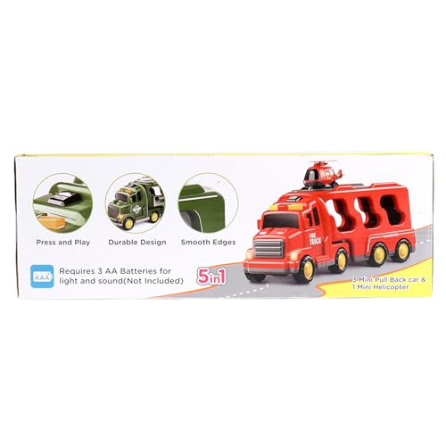 Image of Play Nation 5-in-1 Friction-Powered Truck Toy Set with Light&Sound-Educational Transport Carrier Vehicle for Kids 3 Years+,Emergency Rescue Toy for Girls&Boys,Birthday Gift (Police,Black)