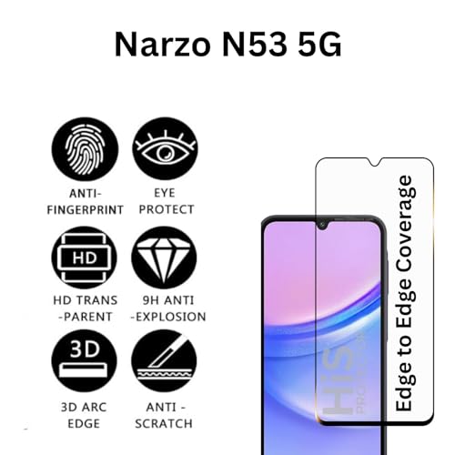 Image of compatible with Realme Narzo N53 5G Smartphone Tempered Glass Screen Protector Guard Full Edge To Edge 9H Full Glue Fhd With Easy Installation Kit (Narzon53 / N 53)