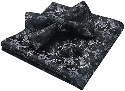 HISDERN Bow Tie Pre-tied Paisley Bow Tie Pocket Square Cufflinks for Dress Shirt and Tuxedo Wedding Formal Bow Tie Handkerchief Set