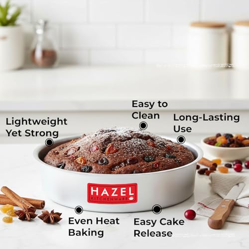 Image of HAZEL Aluminium Round Cake Mould Medium | Non Stick Baking Tin Pan | Microwave OTG Oven Tray | Cake Making Tools Kitchen