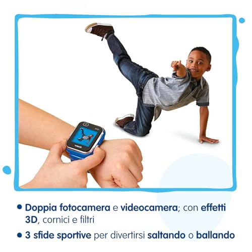 VTech Kidizoom Smartwatch DX2 Blu, Orologio Interattivo per Bambini con Doppia Fotocamera, Schermo Touch a Colori, Smartwatch con Sensore Movimento, Resistente agli Urti, Lingua Italiana, 5-13 Anni - 4