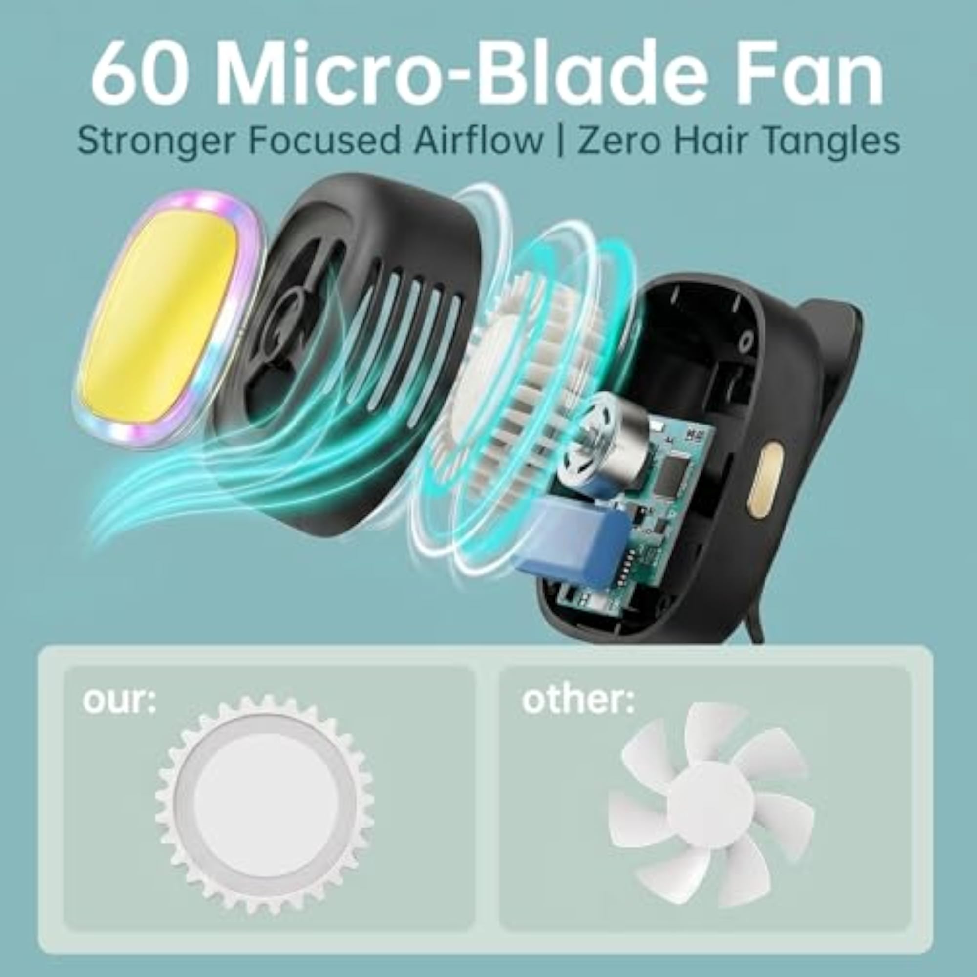 Mini Bladeless Clip-On Fan with Light, Portable & Silent