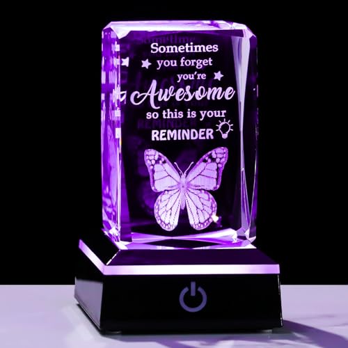 Message inspirant Sometimes You Forget You are Awesome gravé sur cristal papillon 3D