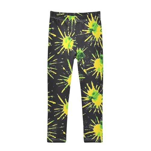 Yellow Green Black Tie Dye Girls Leggings Soft Stretch Workout Yoga Dance Pants for Kids Casual Tights