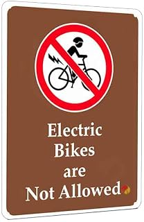 Electric Bikes Are Not Allowed Warning Sign 12x8 Inch, Metal No E-Bikes Prohibited Notice Plaque for Property, Park, Trail, Building Entrance, Outdoor Indoor Safety Decor