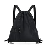 [DFsucces] ナップサック ジムサック プールバッグ ショルダーパッド付き 軽量 防水 乾湿分離 大容量 多機能 アウトドア 折り畳み 水泳 運動 旅行 シューズ収納バッグ (ブラック)