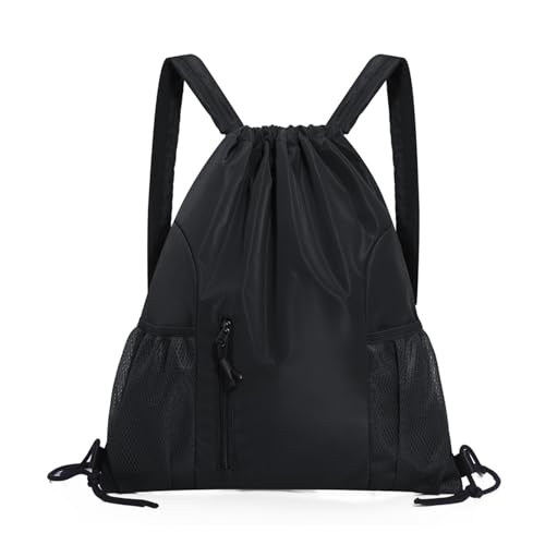 [DFsucces] ナップサック ジムサック プールバッグ ショルダーパッド付き 軽量 防水 乾湿分離 大容量 多機能 アウトドア 折り畳み 水泳 運動 旅行 シューズ収納バッグ (ブラック)