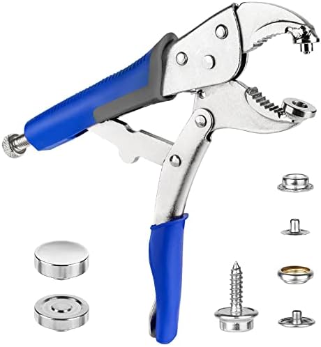 YZS Screw Snaps Locking Pliers Kit Snap Tool, Includes 10 Sets 15mm Snaps for Boat Cover,Replacing Metal Snaps, Repairing Canvas, Sewing, Boat Covers, Tarps