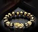 Feng Shui The Best 12mm Black Hand Carved Mantra Bead Bracelet with Golden Pi Xiu/Pi Yao Lucky Wealthy Amulet Brecelet