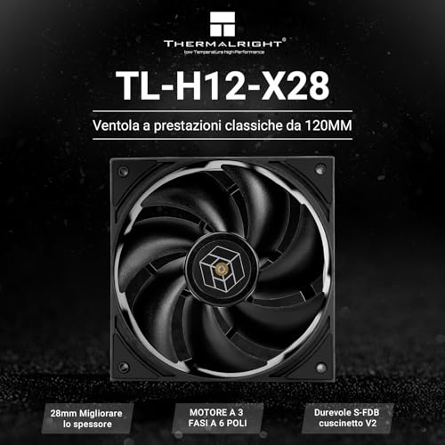 TR TL-H12-X28 Smukły wentylator obudowy komputera-2150 obr./min, wentylator procesora, cichy wentylator chłodzący o grubości 28 mm