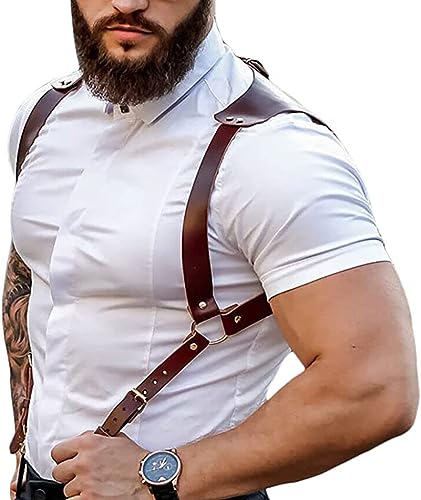 Men's Leather Body Chest Harness Suspenders Adjustable Buckle Shoulder Armors Straps Punk Black Belt Club Party Rave Costumes3