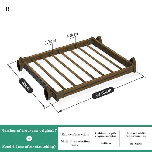 XwBaiW Pull Out Trousers Rack Pants Drawer, Retractable Extendable Trousers Hanger Rack, Space Saving Aluminum Alloy Closet Organizer(Gold,Medium)