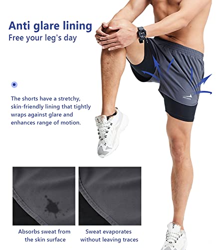 Miniatura 4 de Rane Sports Pantalones Cortos Deportivos 2 En 1 Para Hombre, Ideales Para Gimnasio, Maratón, Entrenamiento Al Aire Libre Negro M