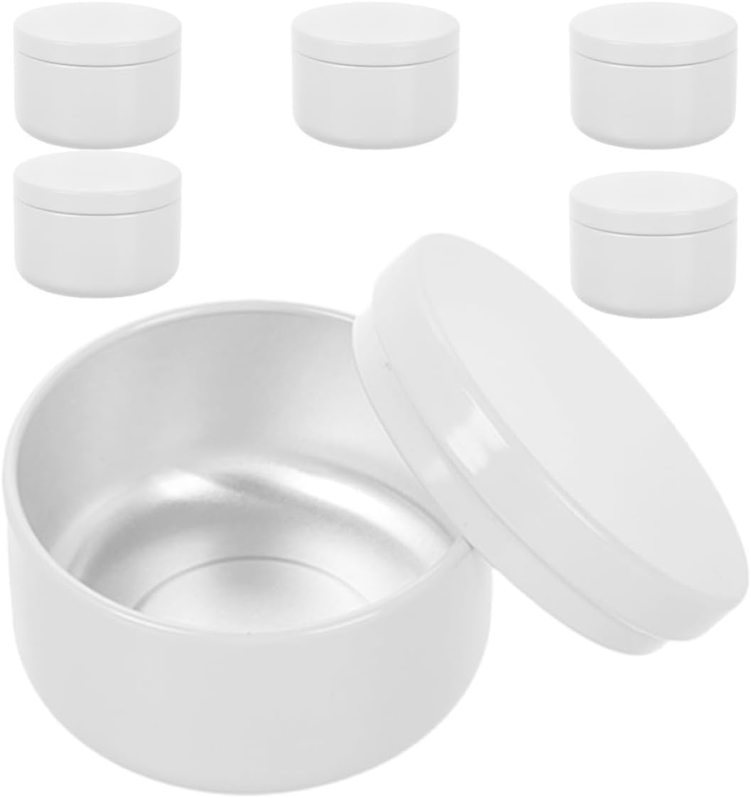 6pcs White Aluminum Candle Tins with Lids for Candle Making, round Sealed Containers for Essential Oils and Aromatherapy Storage in Offices and DIY Crafts