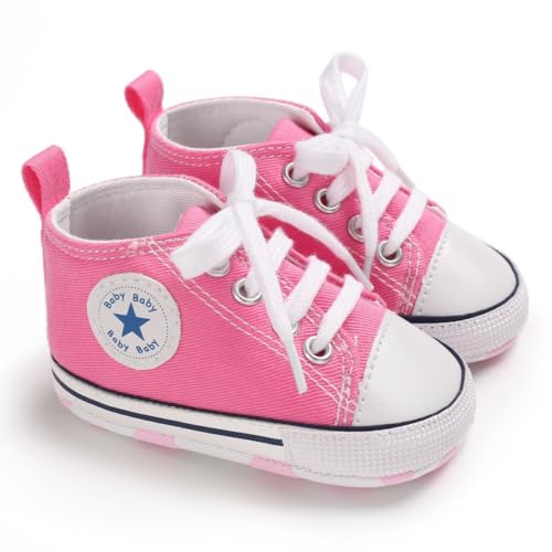 Image of Baby Trainers – Soft Sole Canvas Baby Shoes for Boys & Girls, Non-Slip First Walker Sneakers (Pink, UK Footwear Size System, Toddler, Age Range, Medium, 0 Months, 6 Months)