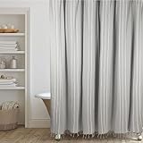 HALL & PERRY Modern Transitional Grey Stripe Shower Curtain with Tassels Combo - Vertical Grey Lines