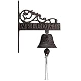 Blulu Outdoor Dinner Hanging Bell Cast Iron Wall Mounted Bell Large Heavy Duty Rustic Vintage Doorbell for Outside Front Door Garden Home Decor, Clear Sound