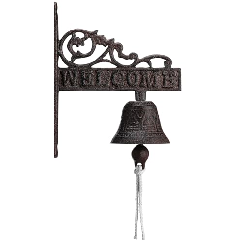 Blulu Outdoor Dinner Hanging Bell Cast Iron Wall Mounted Bell Large Heavy Duty Rustic Vintage Doorbell for Outside Front Door Garden Home Decor, Clear Sound