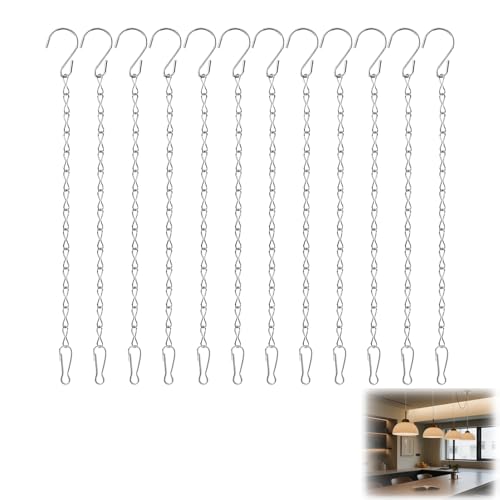 Dstarymnix ChaîNes De Suspension Pot De Fleurs, ChaîNes Suspension, Lot de 12 ChaîNes GalvaniséEs 25 Cm, Crochets S RéGlables, ChaîNe MéTal pour Paniers Suspendus, Lanternes, Mangeoires, Charge 5 Kg