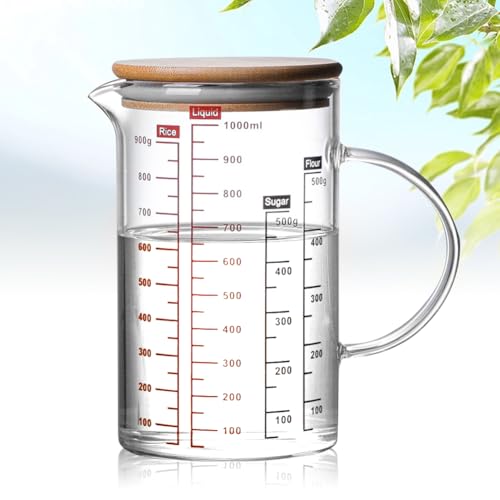 Pichet doseur en verre borosilicate de 1L, transparent - Penbinmall