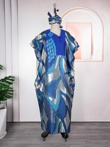 Image of HD African Print Dress for Woman Embroidery Pattern Maxi Dress