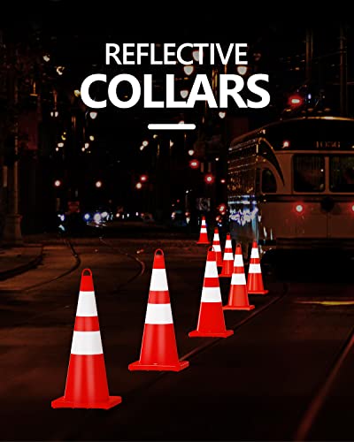 Battife 28'' Inch Traffic Safety Cones 6 Pcs With Reflective Collars, Durable Pvc Orange Construction Cones For Home Road Parking Use #TOP3
