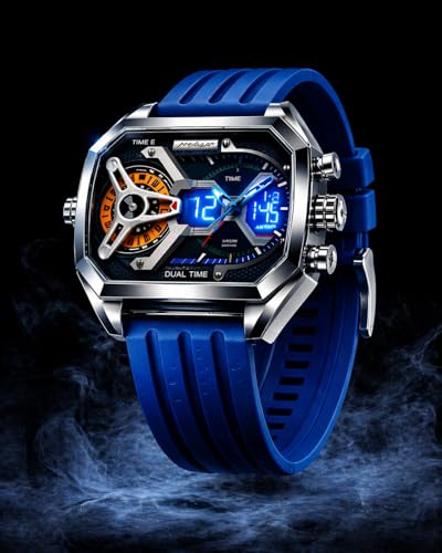 Image of Men's Square Luxury Stainless Steel Quartz Watch - Waterproof 10BAR Wristwatch with Luminous Display, Day /Date Calendar, Hardlex Glass - Fashion & Business Timepiece