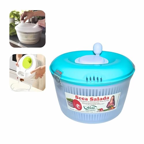 Secador Salada 4,5L Com Tampa Giratória e Cesto Removível Livre de BPA Ideal Para Higienizar e Armaz