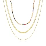JGHIFLYE Collares bohemios apilables para mujer, acero inoxidable chapado en oro, collares de gargantilla simples en capas para mujer, apilables, multicapa, hechos a mano, cuentas coloridas, cadena de
