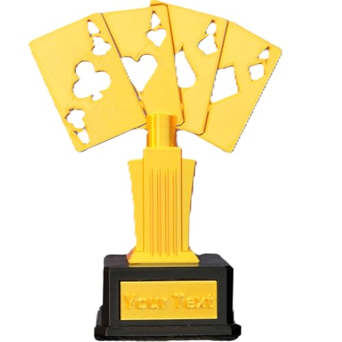 Znet3D Troféu de jogo de cartas de pôquer personalizado - ouro de seda quatro ases em pedestal preto