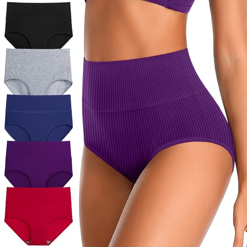 Asbestt Cotton Underwear for Women High Waisted Breathable Girls Panties Soft Women Briefs Comfy Full Coverage Stretchy Hipster Underwear for Ladies 5 Pack XS-S