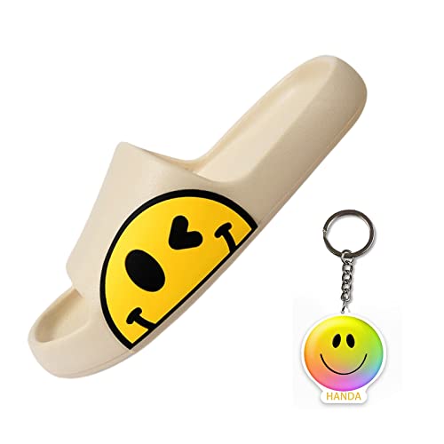 Gzcvba Cute Happy Face Slippers for Women Men, EVA Cushioned Thick Sole Soft Slides Non-Slip Quick Drying Open Toe Bathroom Shower Spa Pool Gym House Sandals Summer Slippers for Indoor Outdoor