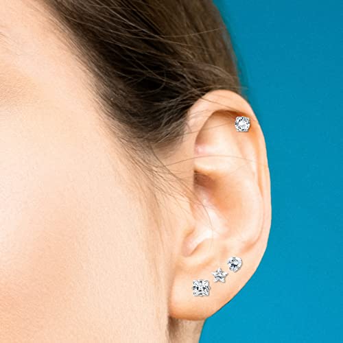 Bsj4U 24 Pairs Stainless Steel Stud Earrings Set For Women Men Cz Heart Butterfly Triangle Cross Circle Bar Moon Star Hypoallergenic Flat Back Earrings 20G Cartilage Helix Earrings Piercing Jewelry #TOP4