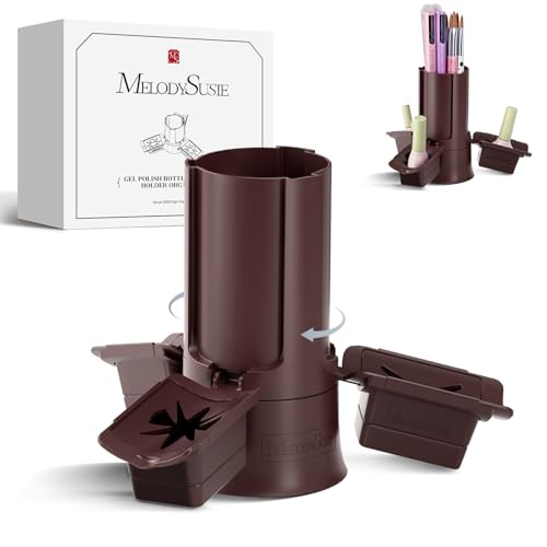 Image of MelodySusie GelCarousel for Nail Polish Bottle Holder and Nail Art Tools Organizer, 360 Rotating Storage Container with 3Pcs Detachable Silcone Gel Polish Holder, Brown(Only Box)