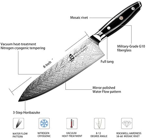 TUO Chef Knife Kitchen Cook's Knife 8 inch Professional Cooking Knife German High Carbon Stainless Steel Kitchen Knife-Water Flow Pattern Blade-G10 Full Tang Handle-Black Hawk S Series