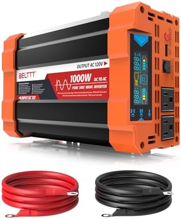 BELTTT 1000Watt Pure Sine Wave Inverter 12V DC to 120V AC for RV,...