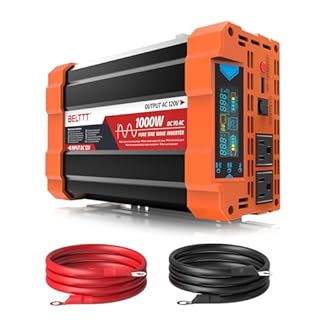 BELTTT 1000Watt Pure Sine Wave Inverter 12V DC to 120V AC for RV, Truck, Off-Grid, Solar Inverter 12V to 110V Converter with Dual AC Socket and 5V 2.1A USB, Power Inverter, Intelligent LCD, 2000W Peak