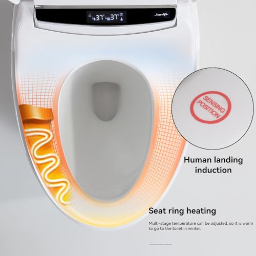 Inodoro Inteligente Sin Tanque con Asiento Bidé, Asiento Calefactable con Secador y Agua Tibia, Sensor de Pie y Luz Nocturna, Descarga Automática y Tapa Abatible, Espacio de Instalación 12", Blanco miniatura 5