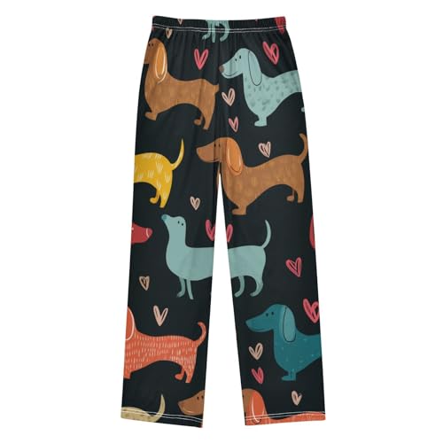 Dachshund Dog Love Boys Long Pants Soft Trousers Elastic Waist Kids Lounge Bottoms with Pockets S-XL2