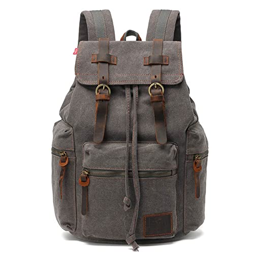 Canvas Backpack Unisex Vintage Casual Rucksack 17 inch Laptop Daypacks Schoolbag College Student Bookbag Hiking Camping Travel Bag Grey