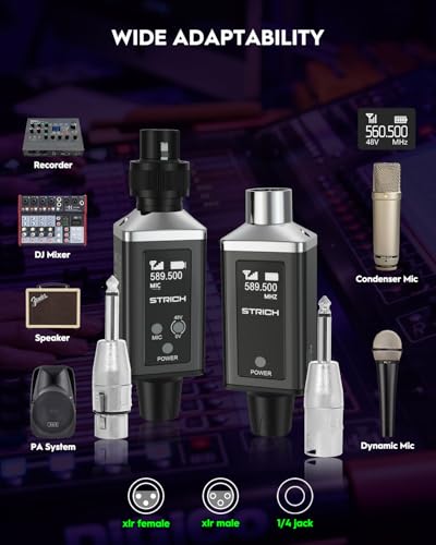 Image of STRICH M3 UHF Wireless XLR Transmitter and Receiver, 16 Channels | 164 ft range plug-on adapter for dynamic and condenser mics; compatible with audio mixers and PA systems