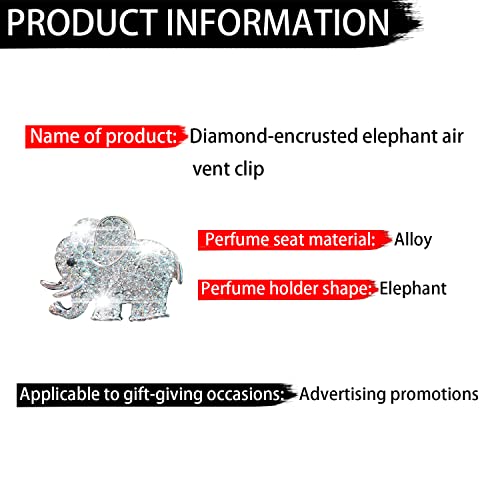 Image of Rhinestone Elephant Car Air Vent Clip, 2PCS Bling Crystal Elephant Car Diffuser Air Conditioner Outlet Decoration Charms, Cute Auto Diamond Decoration Interior Accessories for Women Style E