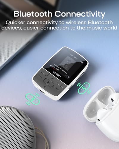 Image of Yoton MP3 Player with Bluetooth 5.2, Expandable to 64GB, Mini Size, HiFi Music, with Sports Clip, FM Radio, Includes Headphones, White(No Built-in Storage No TF Card Included - Insert Card to Use)