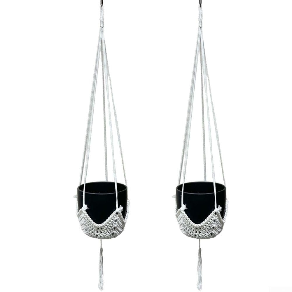 Lot de 2 cintres pour Pots de Fleurs, Design tissé avec Crochets pour Une Suspension Facile à l'intérieur et à l'extérieur (Corde en Coton Noir)
