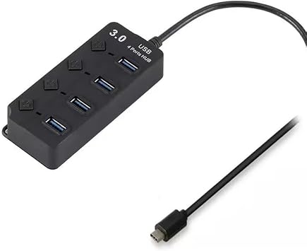 USB C Hub 3.0,USB Extender Splitter for Laptop with Individual Switch, 1 to 4 Multiport USB Adapter Extension Hub for Computers USB C to 4 Ports USB 3.0 with Switch Control & Indicator Light