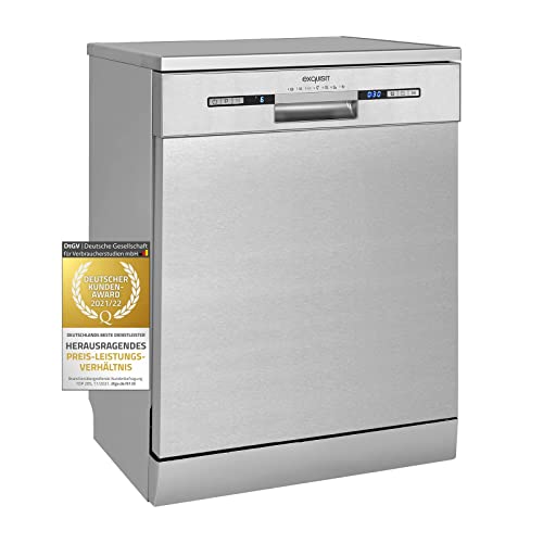 Exquisit Geschirrspüler GSP9313-030E inox | Geschirrspüler 60 cm unterbaufähig und freistehend | 13 Maßgedecke | LED | Spülmaschine...