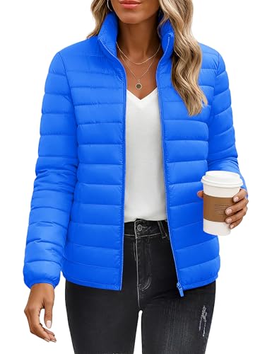 YUCOLEN Women's Puffer Jacket Quilted Winter Coat Padded Stand Collar Full-zip Warm Lightweight Puffer Coats